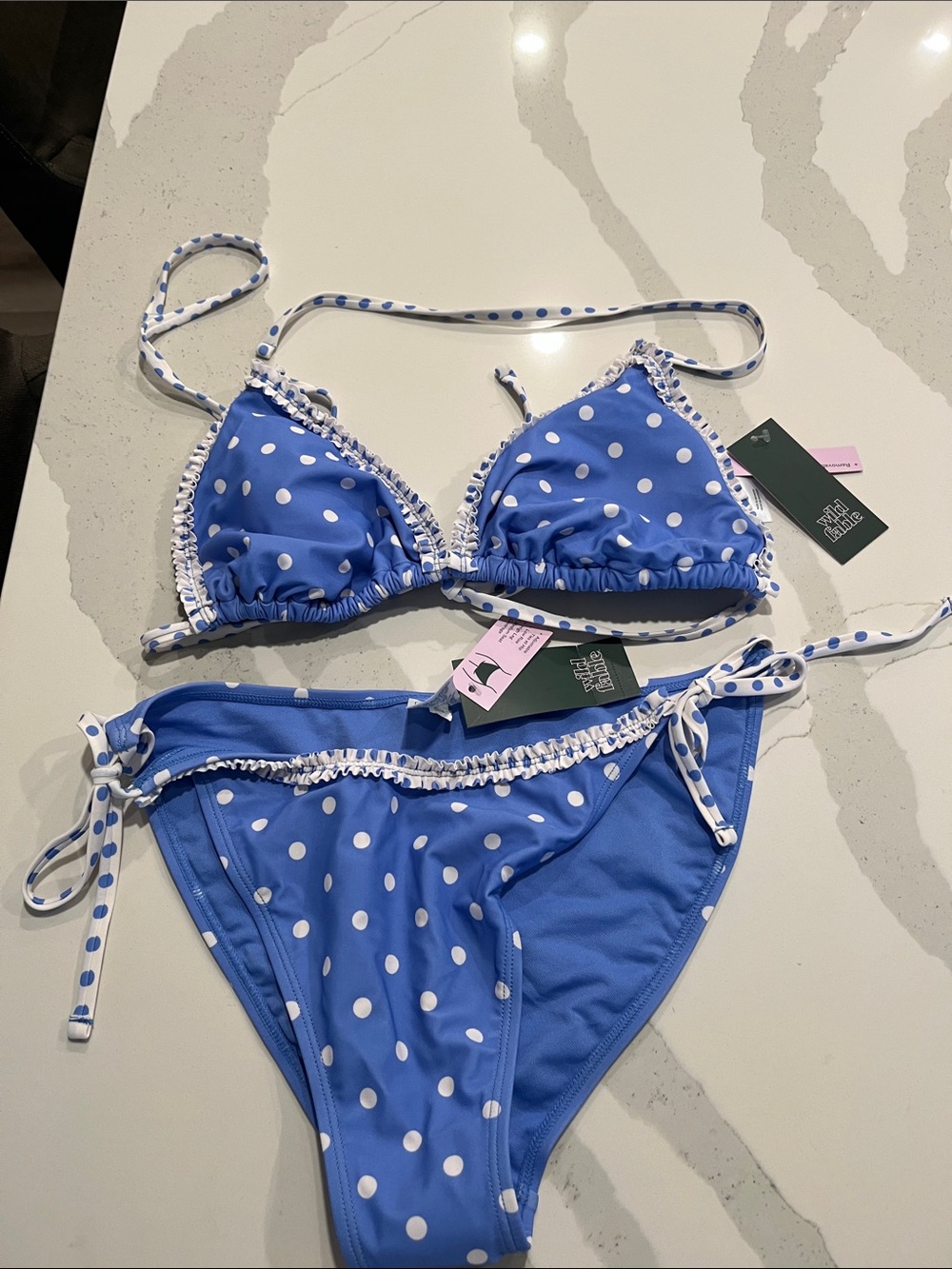 wild fable Blue and White Polka Dot Ruffle Trim Bikini